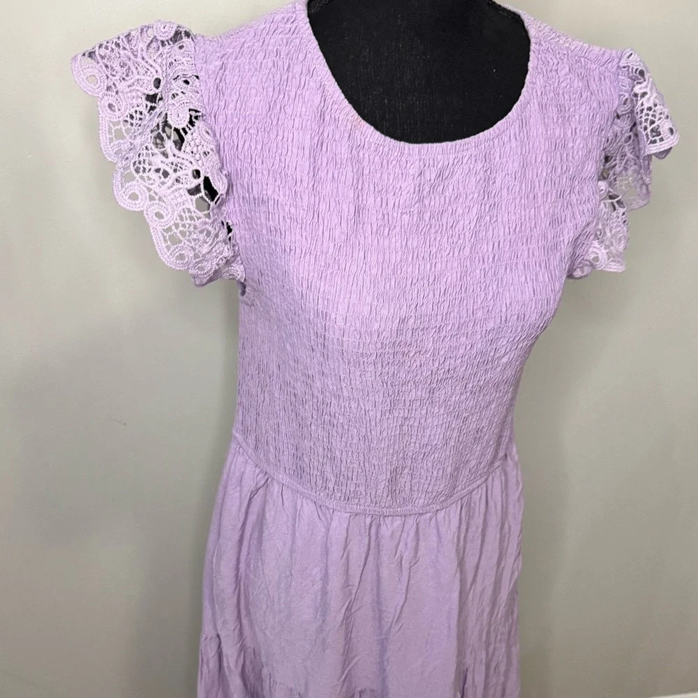 ZESICA Women's Casual Flutter Sleeve Crew Neck Smocked Tiered Midi Dress - Picture 7 of 9